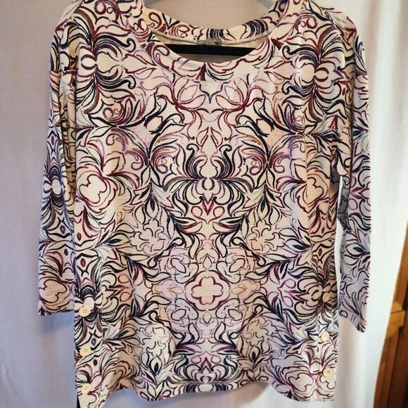 T BY TALBOTS TOP FALL COLORS BUTTON SIDES 3/4 SLEEVES COTTON MODAL SIZE MED - Picture 5 of 9